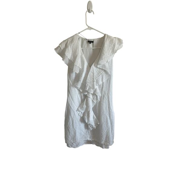 Tocca Women's 4 White Sleeveless Ruffled Front V-Neck Short Formal Dress - Picture 3 of 13